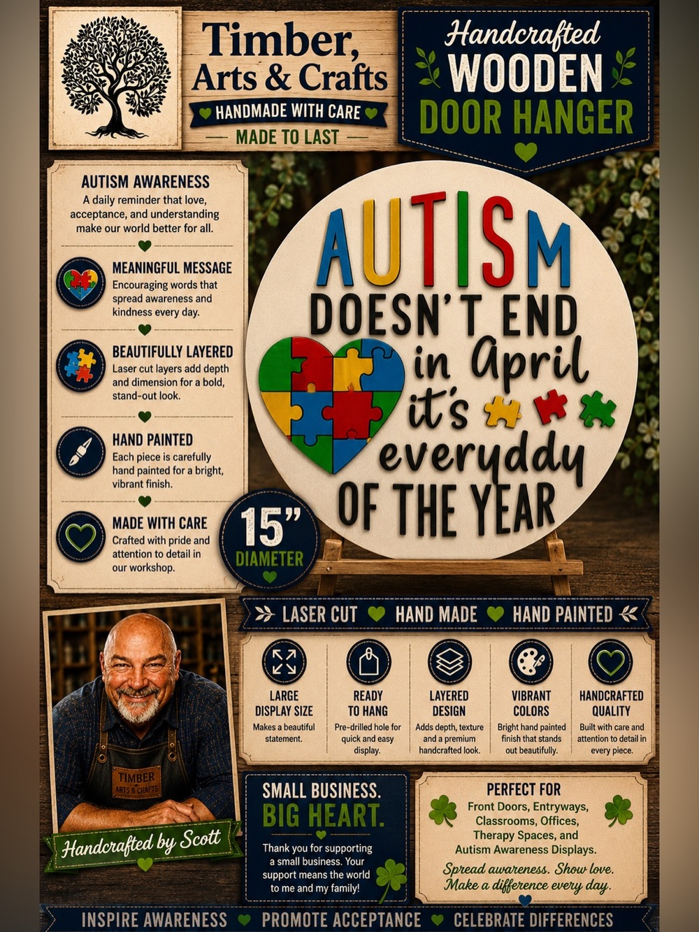 Autism " Autism Doesn’t End in April It’s Everyday of the Year” Door Han…